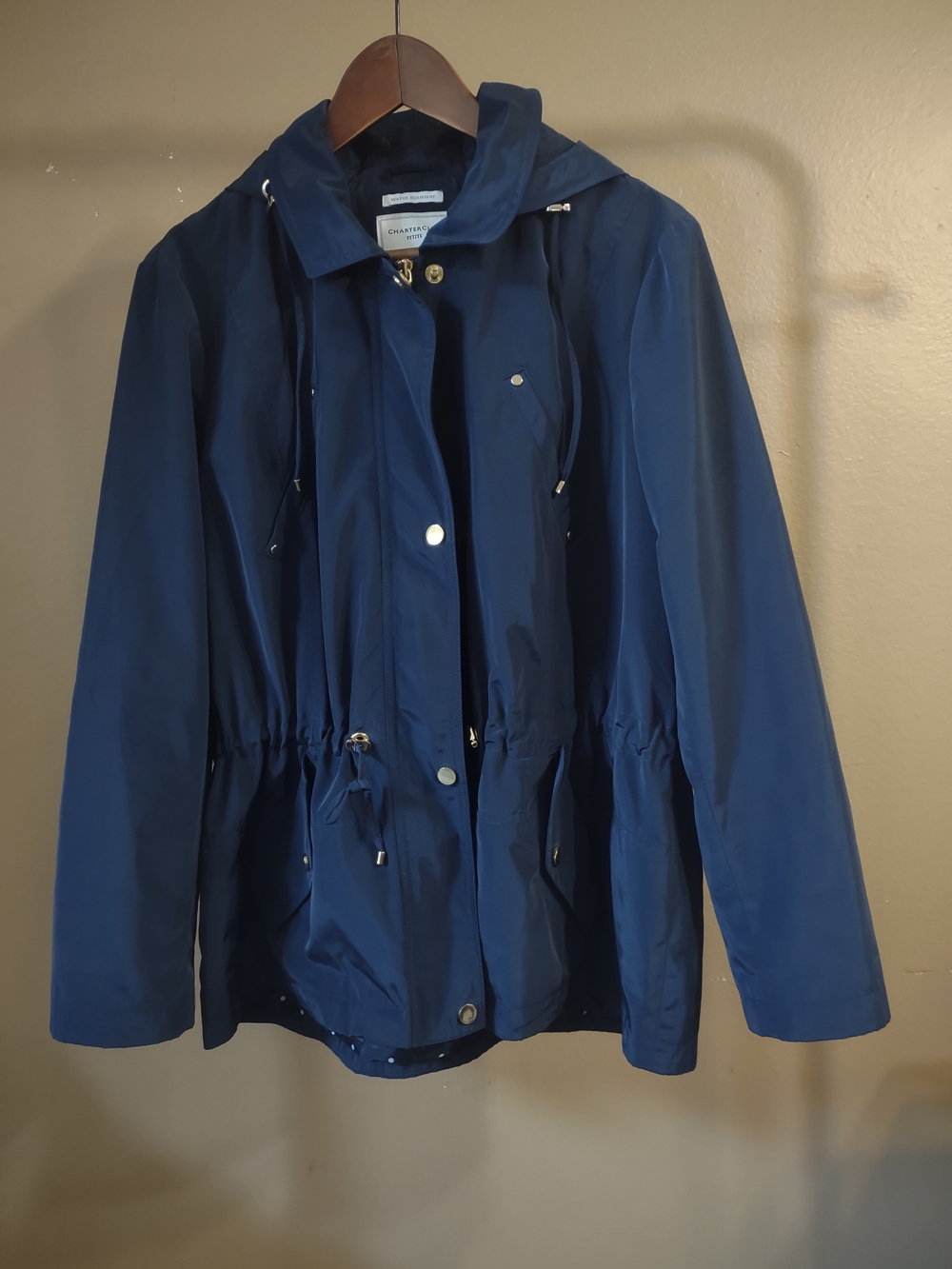 Charter Club Navy Drawstring Hooded Water Resistant Utility Jacket - Picture 2 of 4